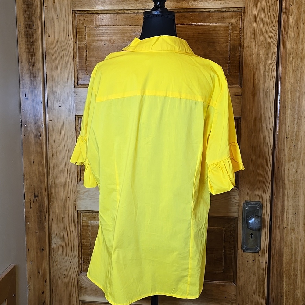 Ashley Stewart Sunny Yellow Button-Down Short Ruffle Sleeve Shirt - Picture 4 of 5